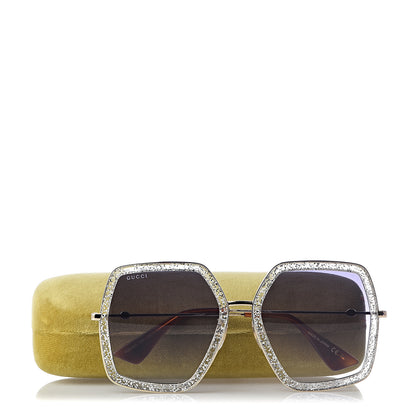 Gucci Glitter Acetate Oversize Square Frame Sunglasses GG0106S Gold 7 of 7