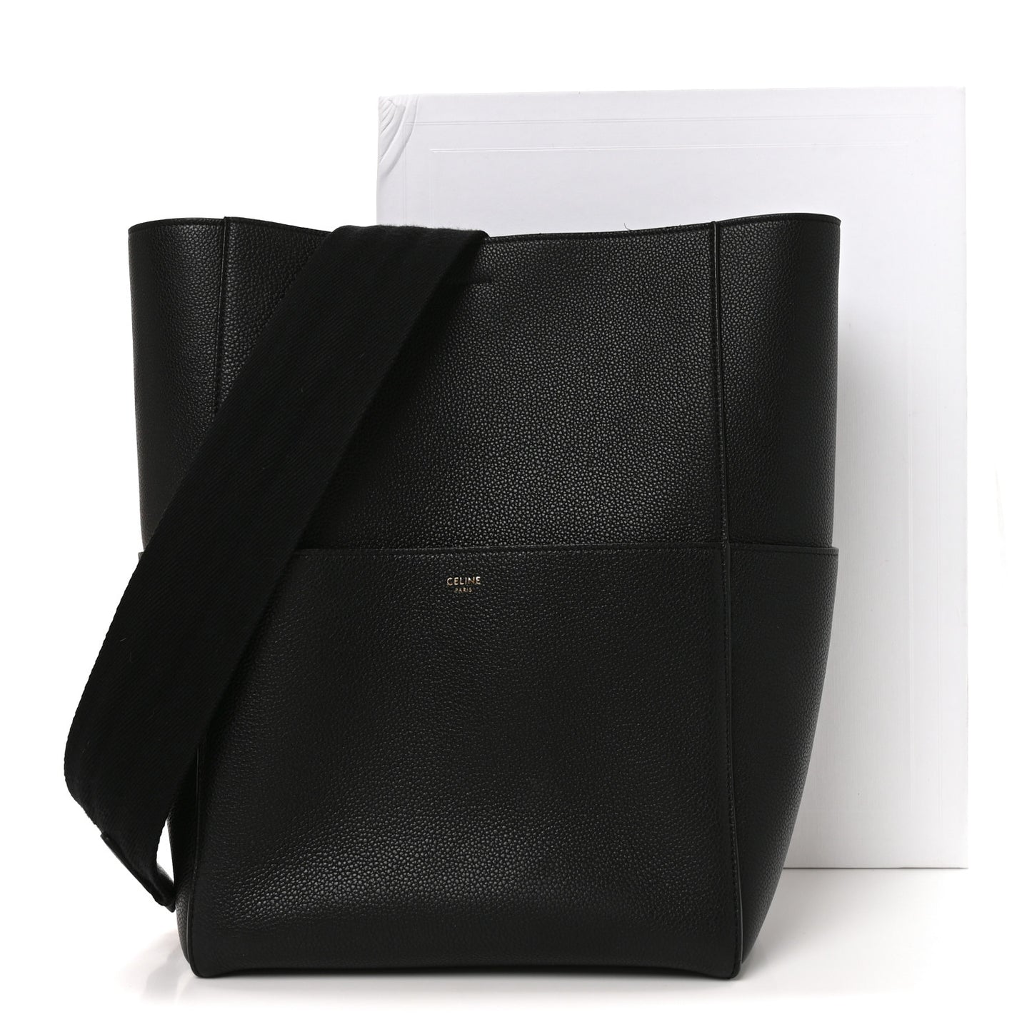 Soft Grained Calfskin Sangle Bucket Bag Black