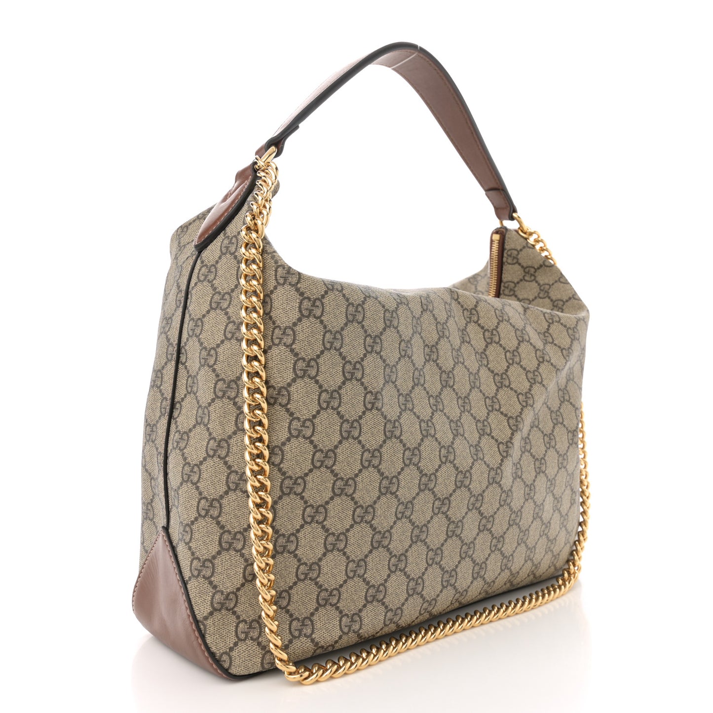 GG Supreme Monogram Large Linea A Hobo Light Brown