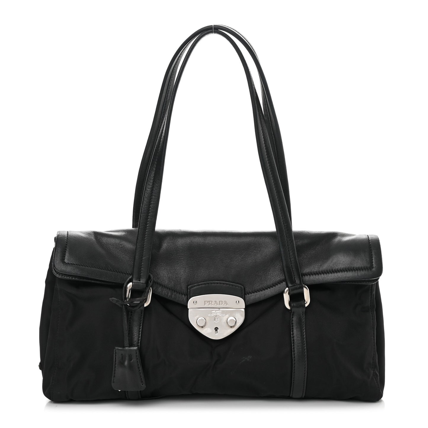 Tessuto Nylon Nappa Foldover Pushlock Satchel Black