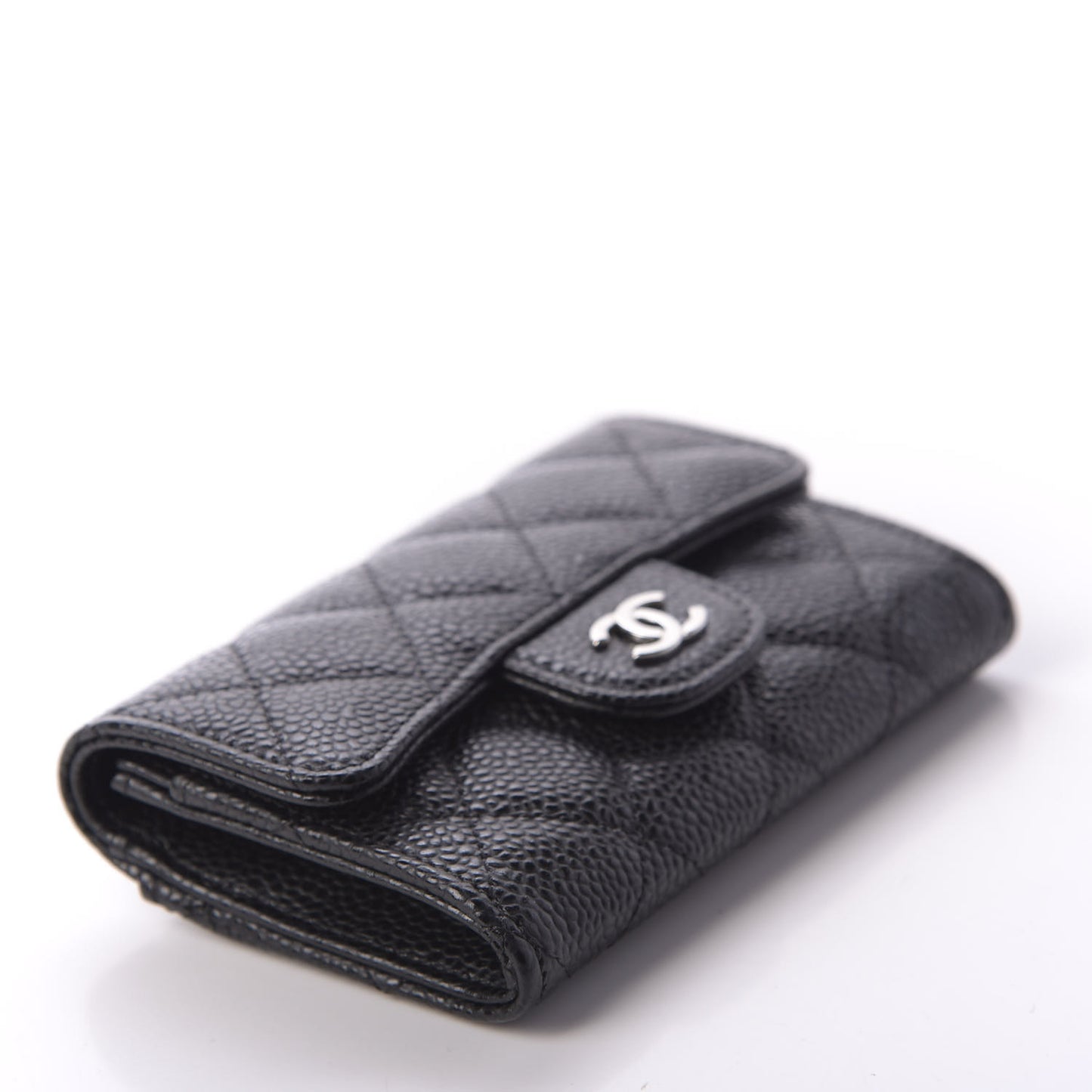 Caviar Quilted Flap Card Holder Black
