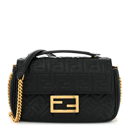 Fendi Nappa Small FF Embossed Mid Chain Baguette Black 1 of 10