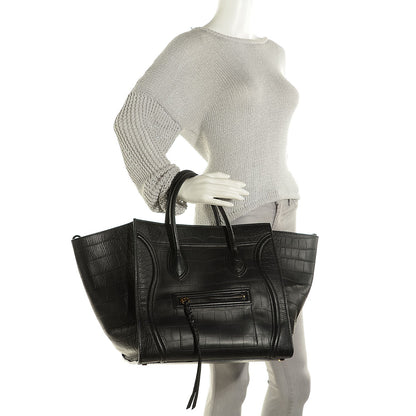 Celine Crocodile Embossed Large Phantom Luggage Black 2 of 7