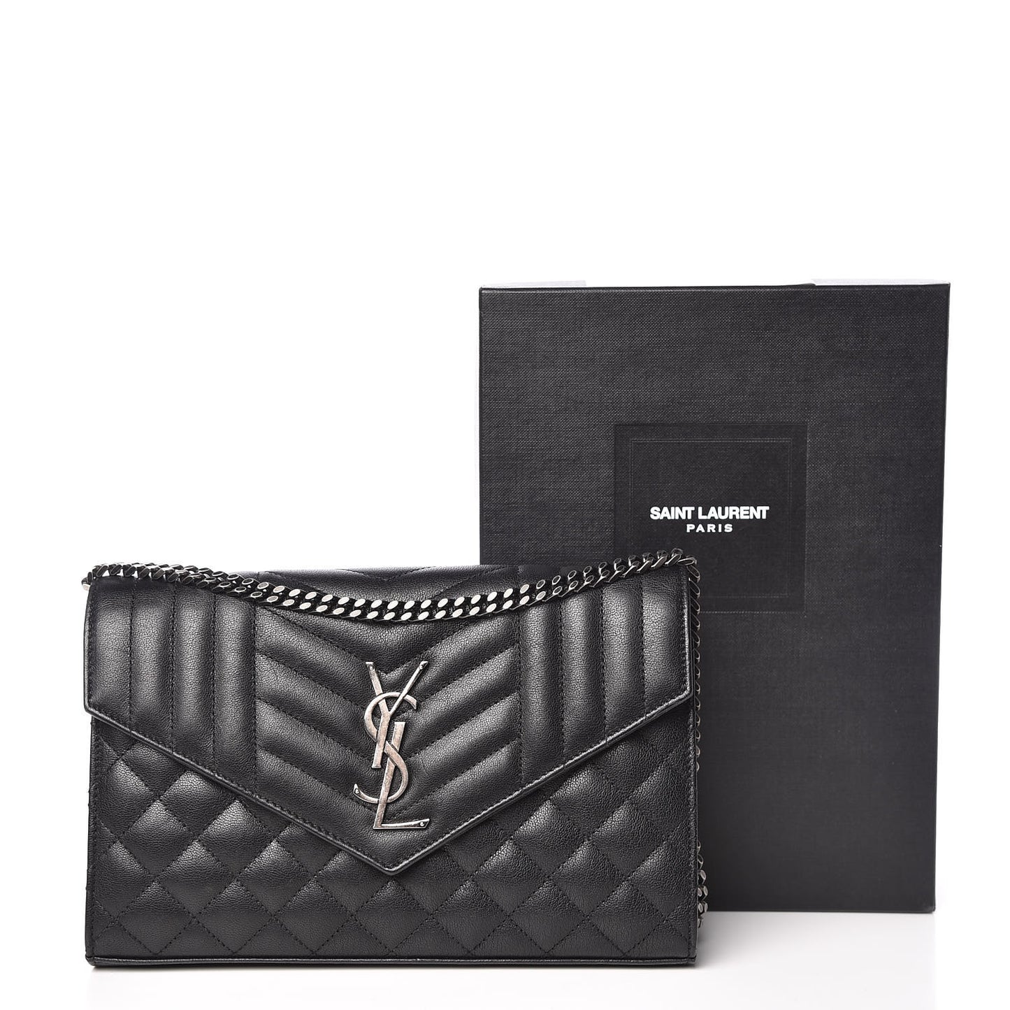 Sheepskin Tri-Quilt Monogram Envelope Chain Wallet Black
