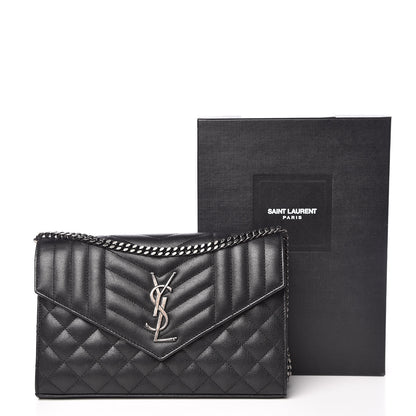 Saint Laurent Sheepskin Tri-Quilt Monogram Envelope Chain Wallet Black 11 of 11
