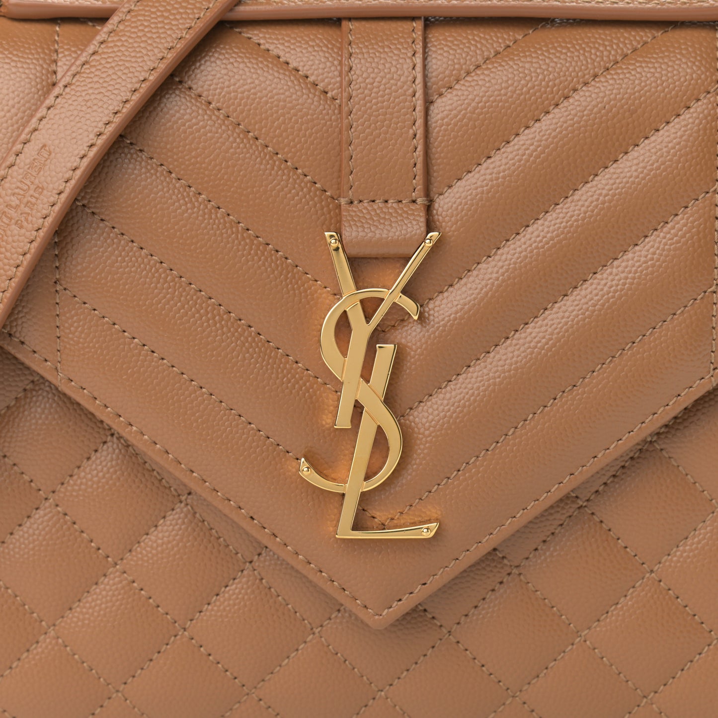 Grain De Poudre Textured Mixed Matelasse Triquilt Medium Monogram Satchel Tan