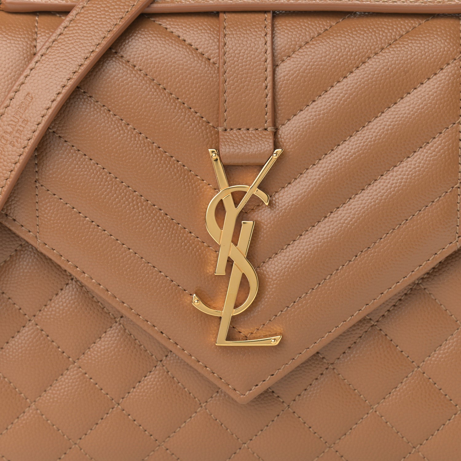 Saint Laurent Grain De Poudre Textured Mixed Matelasse Triquilt Medium Monogram Satchel Tan 8 of 10