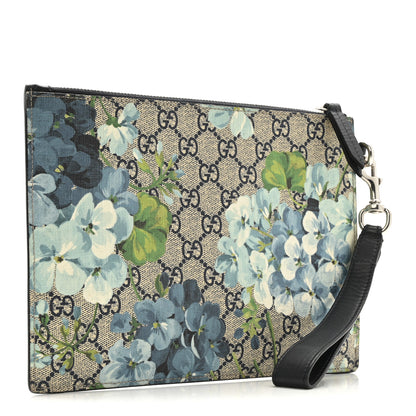Gucci GG Supreme Monogram Blooms Small Zip Wristlet Pouch Beige Blue Black 3 of 10