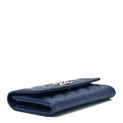 Chanel Caviar Quilted Crystal Long Flap Wallet Navy Blue 4 of 13