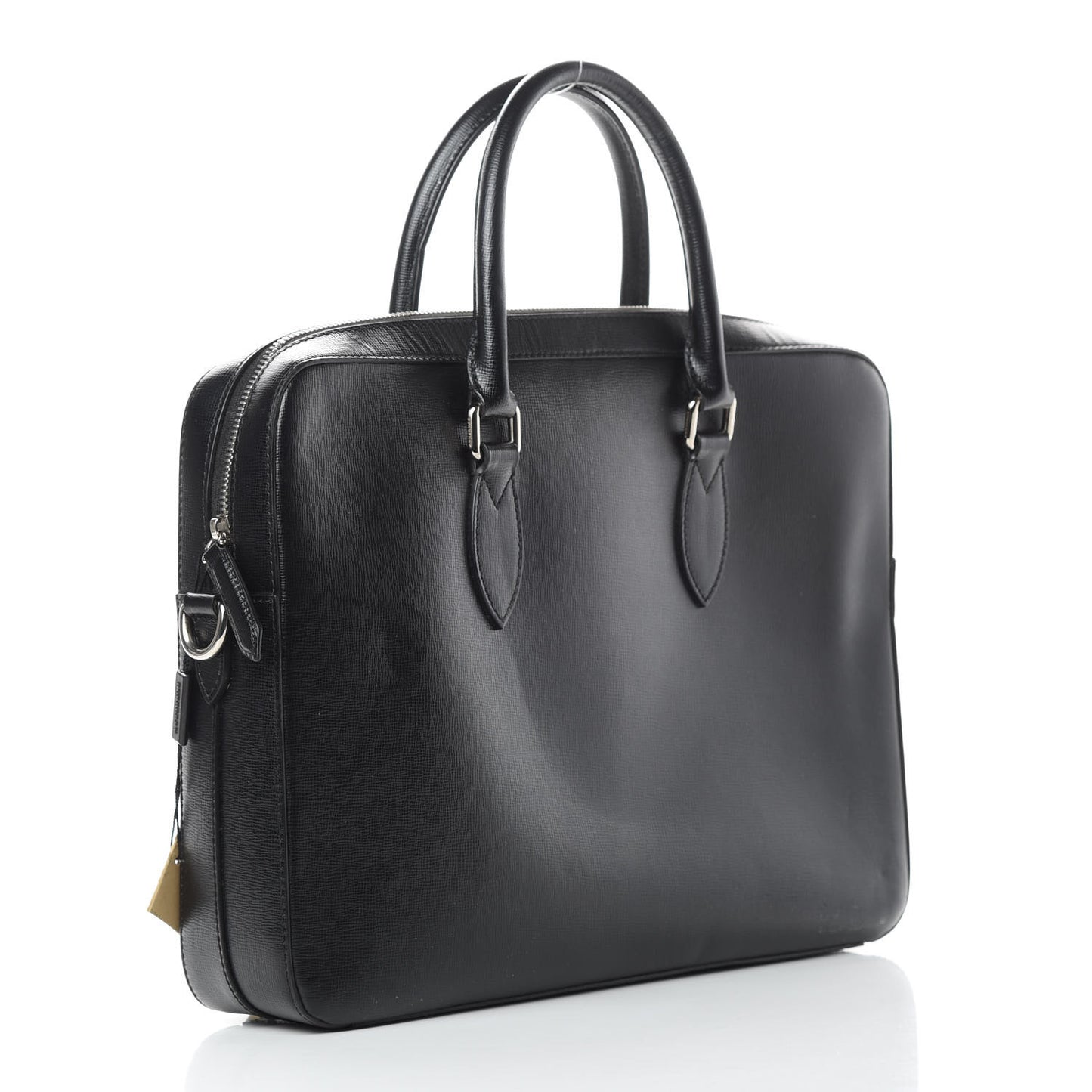 Textured Calfskin Barrow Briefcase Black