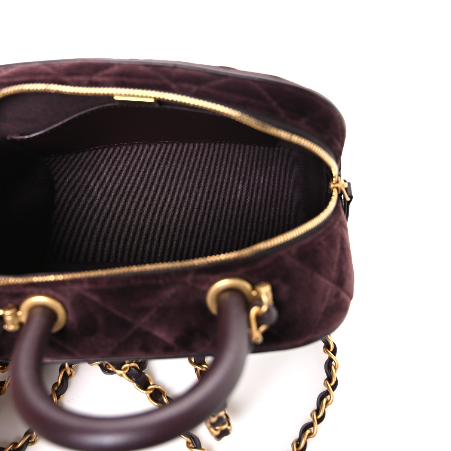 Chanel Velvet Quilted Top Handle Mini Bowling Bag Dark Brown 5 of 11
