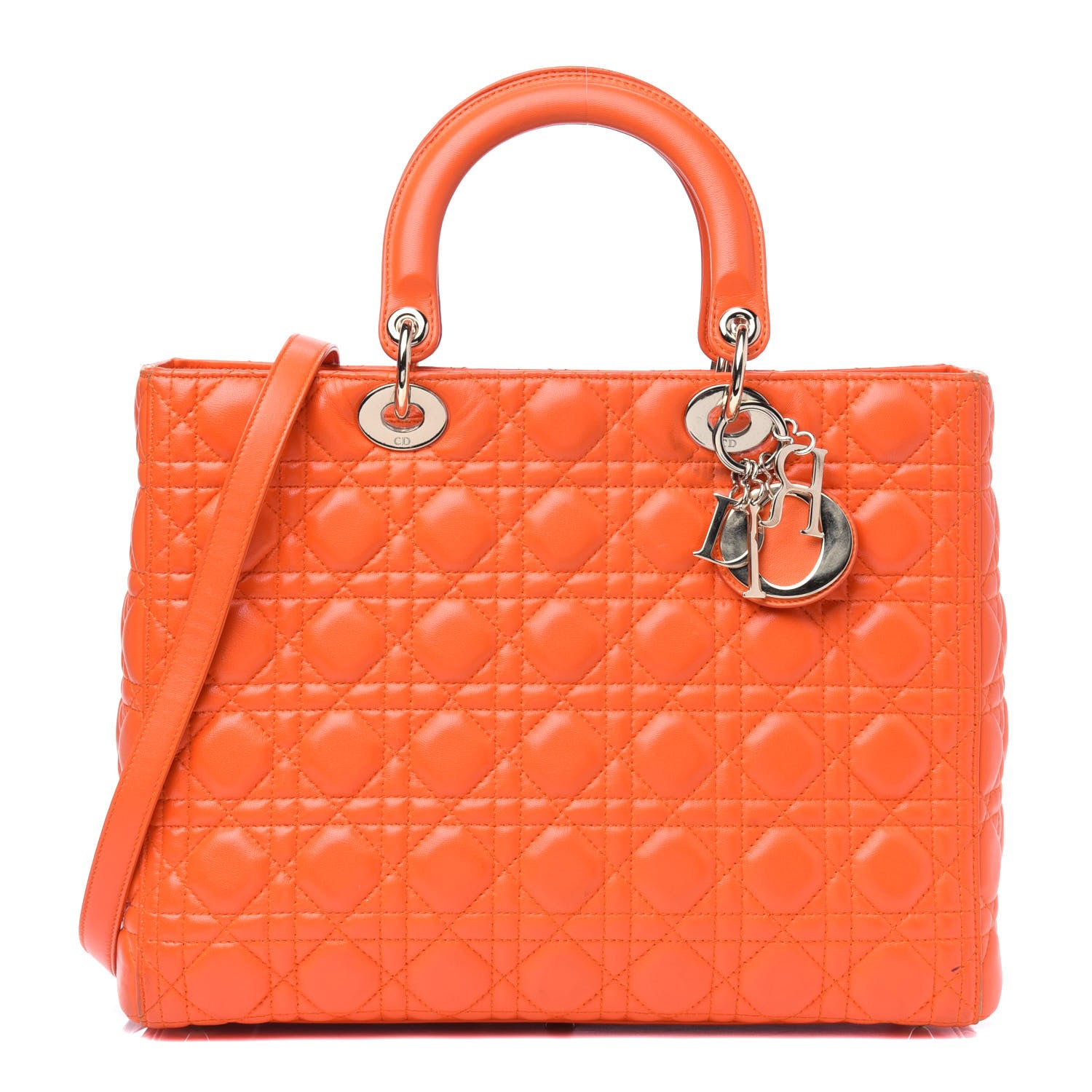 Christian Dior Lambskin Cannage Large Lady Dior Orange 1 of 18