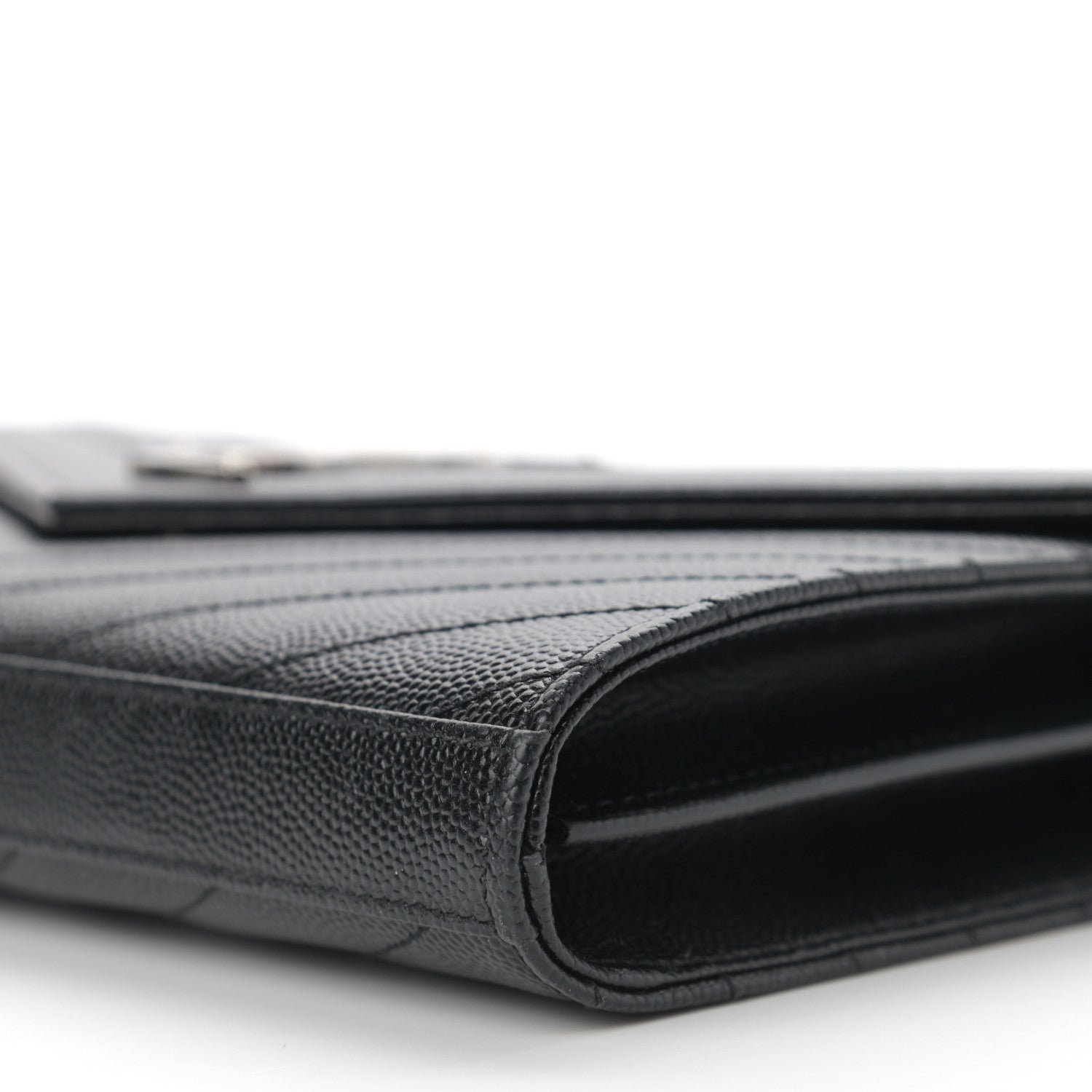 Saint Laurent Grain De Poudre Matelasse Chevron Monogram Chain Wallet Black 9 of 10