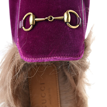Gucci Velvet Fur Womens Princetown Slippers 37.5 Fucsia Violet Cyclamen Natural 8 of 9