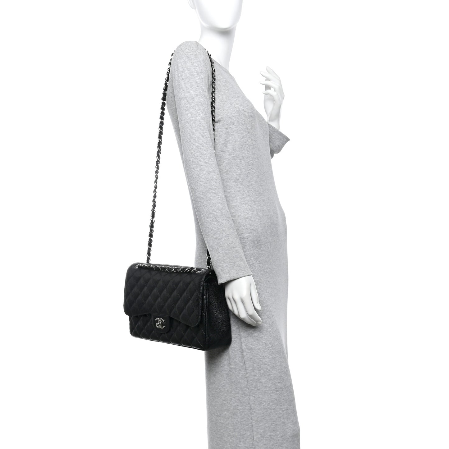 Caviar Quilted Jumbo Double Flap Black