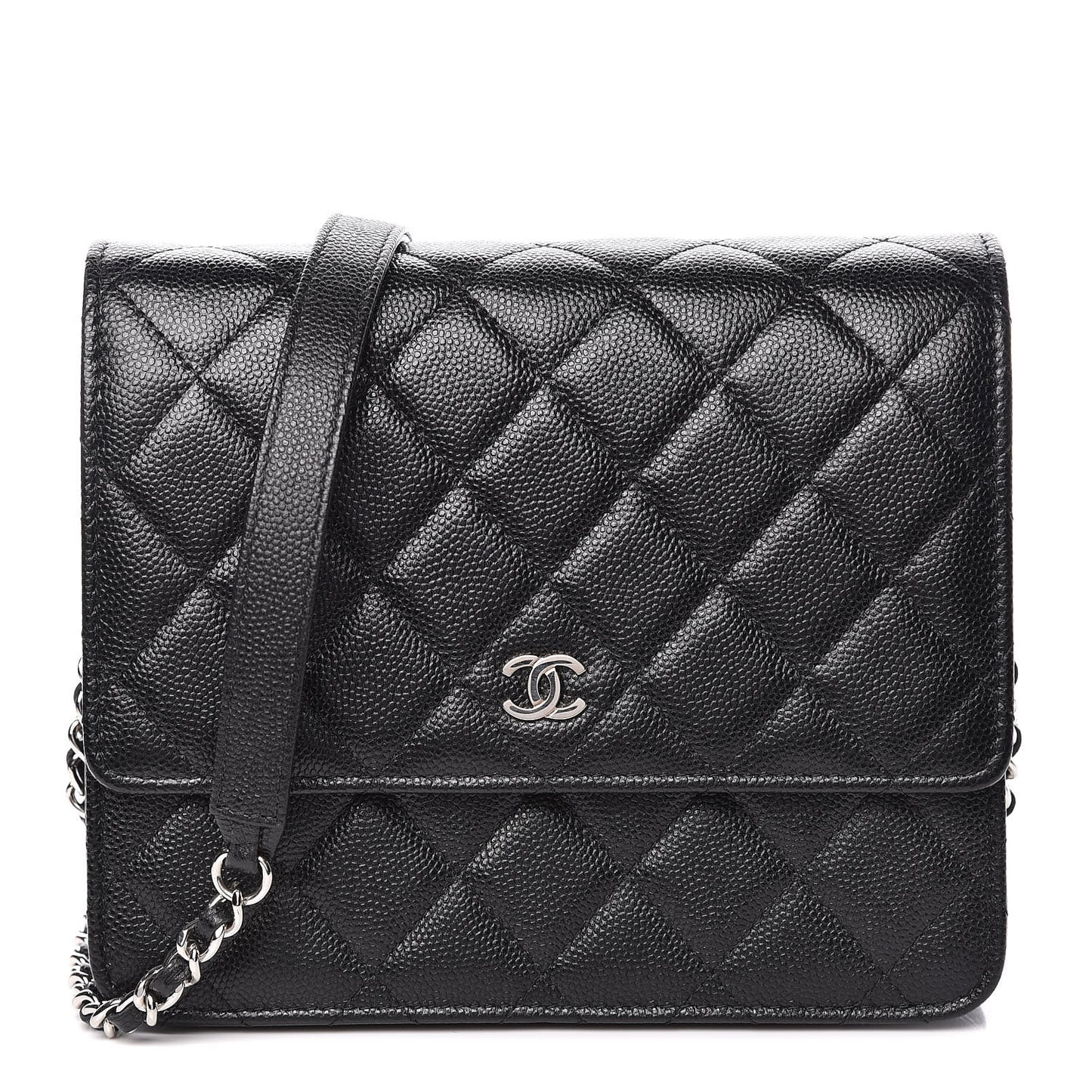 Caviar Quilted Square Wallet On Chain WOC Black