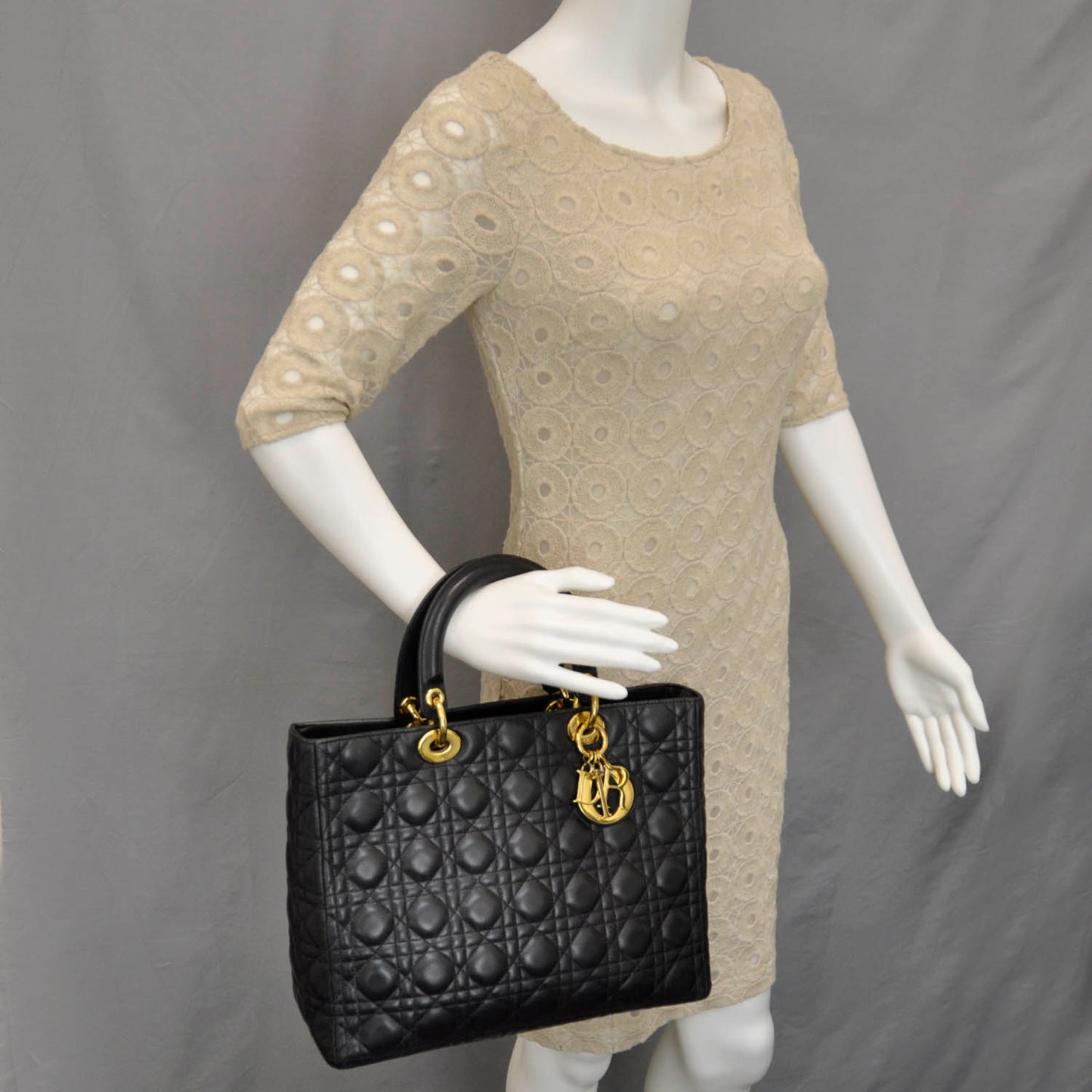 Lambskin Cannage Large Lady Dior Black