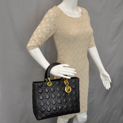 Christian Dior Lambskin Cannage Large Lady Dior Black 3 of 12