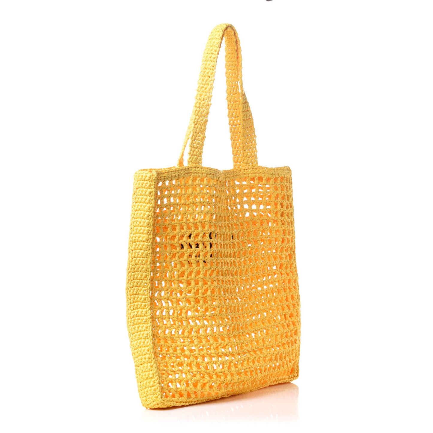Yarn Raffia Effect Crochet Logo Embroidered Tote Bag Giallo