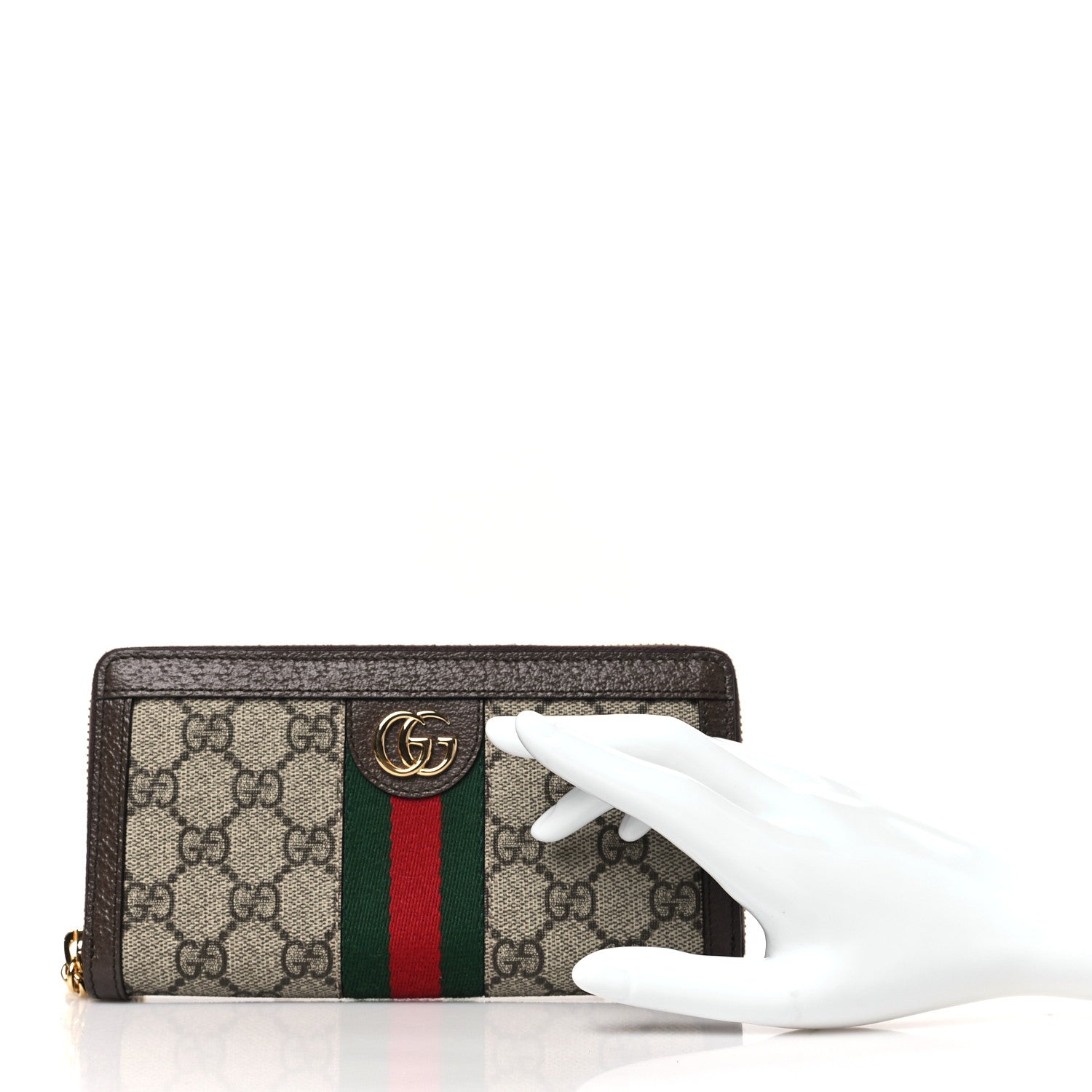 Gucci GG Supreme Monogram Web Ophidia Zip Around Wallet Brown 2 of 7