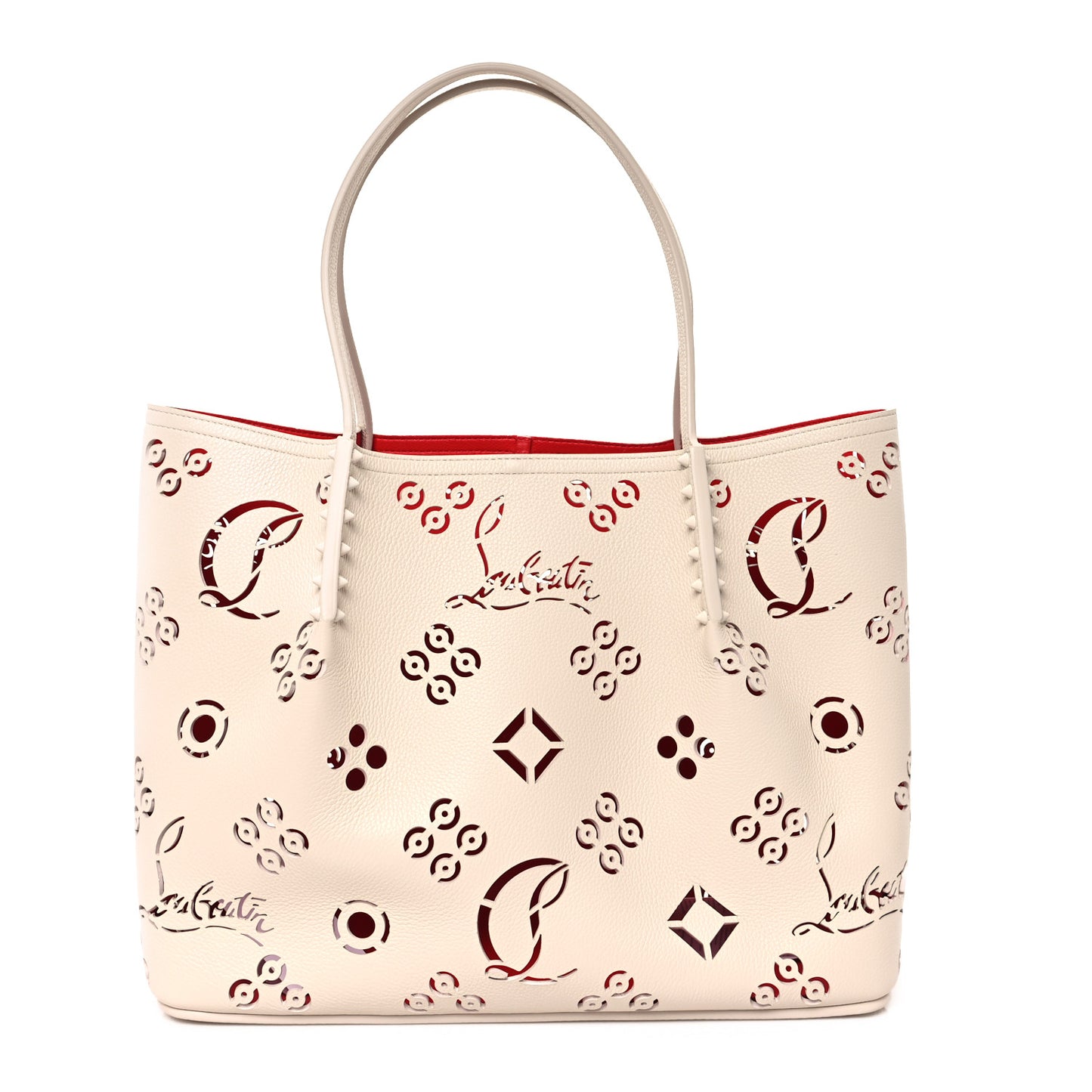 Calfskin Perforated Loubinthesky Spikes Large Cabarock Tote Leche