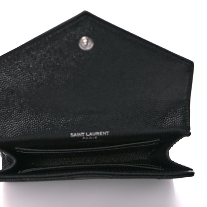Saint Laurent Grain De Poudre Matelasse Chevron Small Monogram Envelope Wallet Black 5 of 12