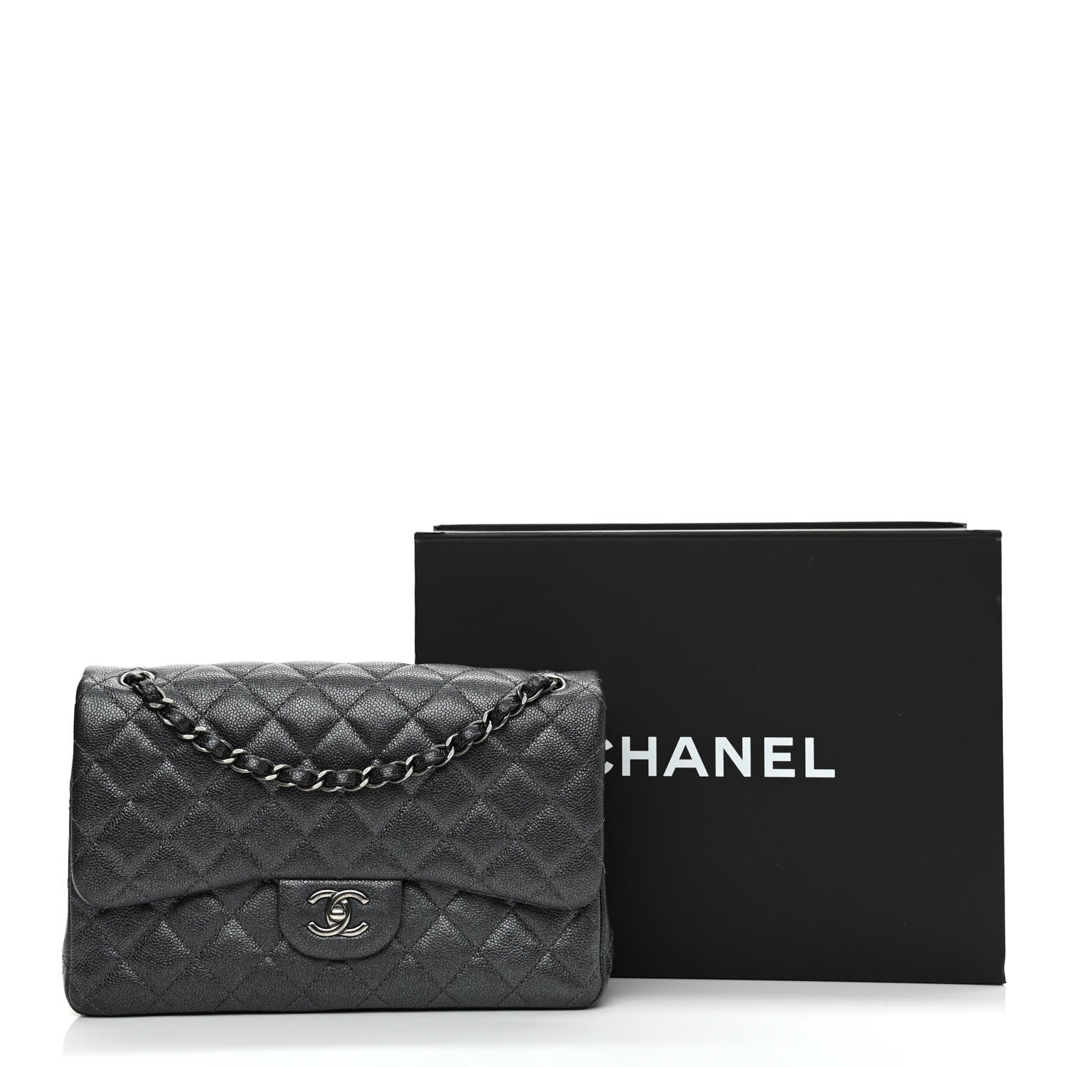 Chanel Metallic Caviar Quilted Jumbo Double Flap Dark Grey 16 of 16