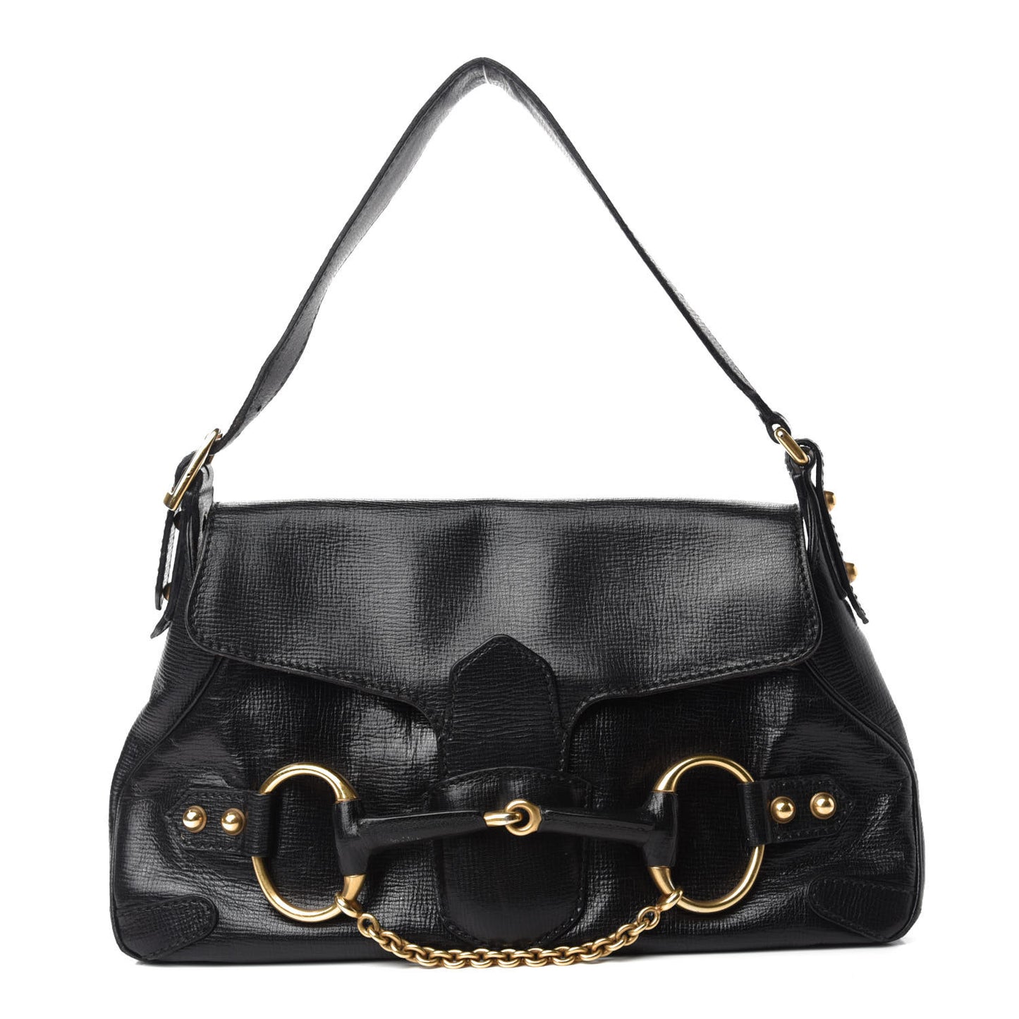 Calfskin Horsebit Flap Bag Black