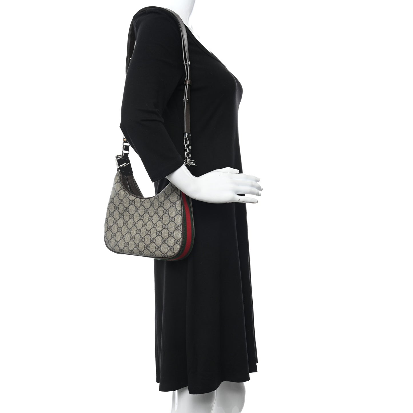 GG Supreme Monogram Textured Calfskin Web Small Attache Shoulder Bag Beige Ebony New Acero