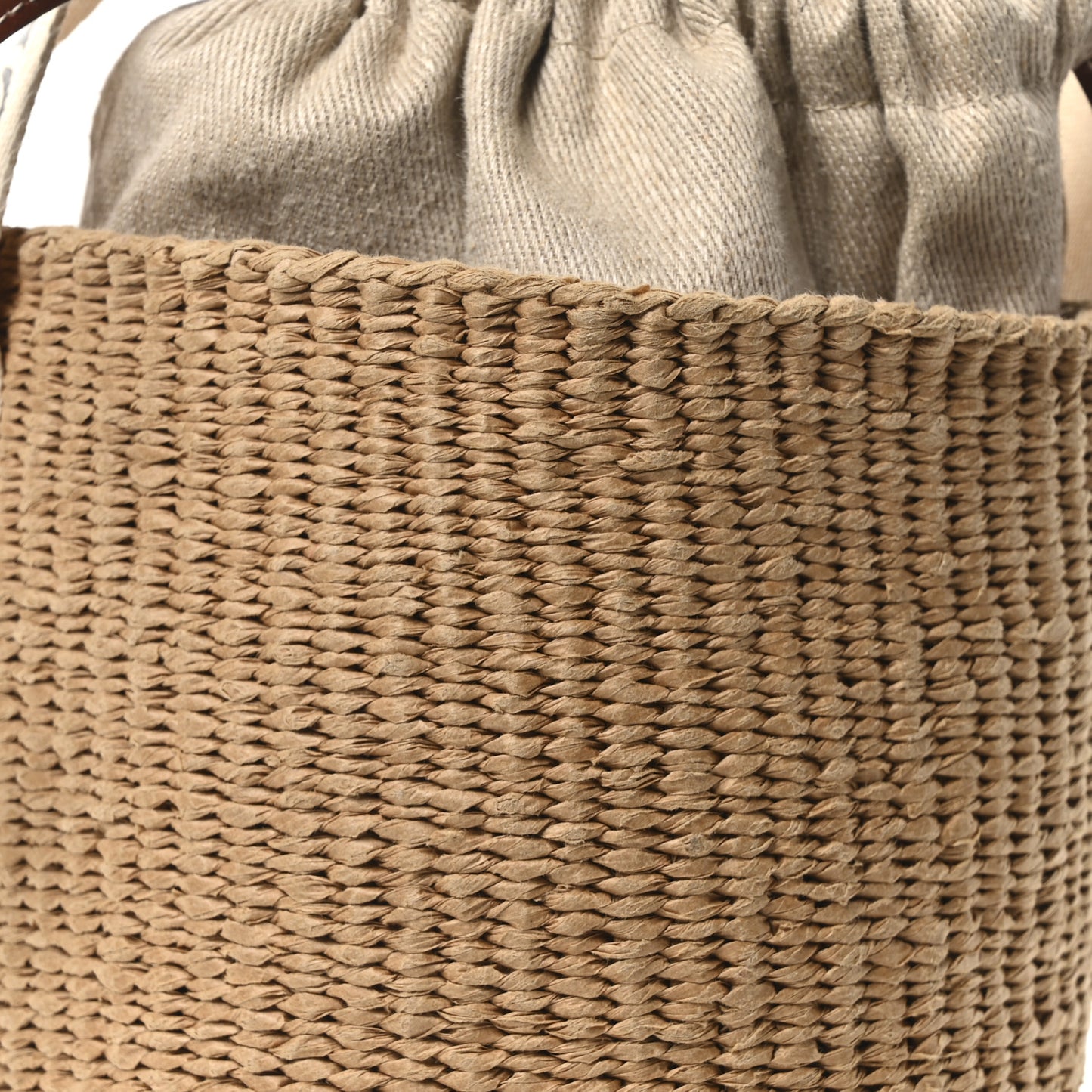 Raffia Calfskin Small Woody Basket Bag Brown