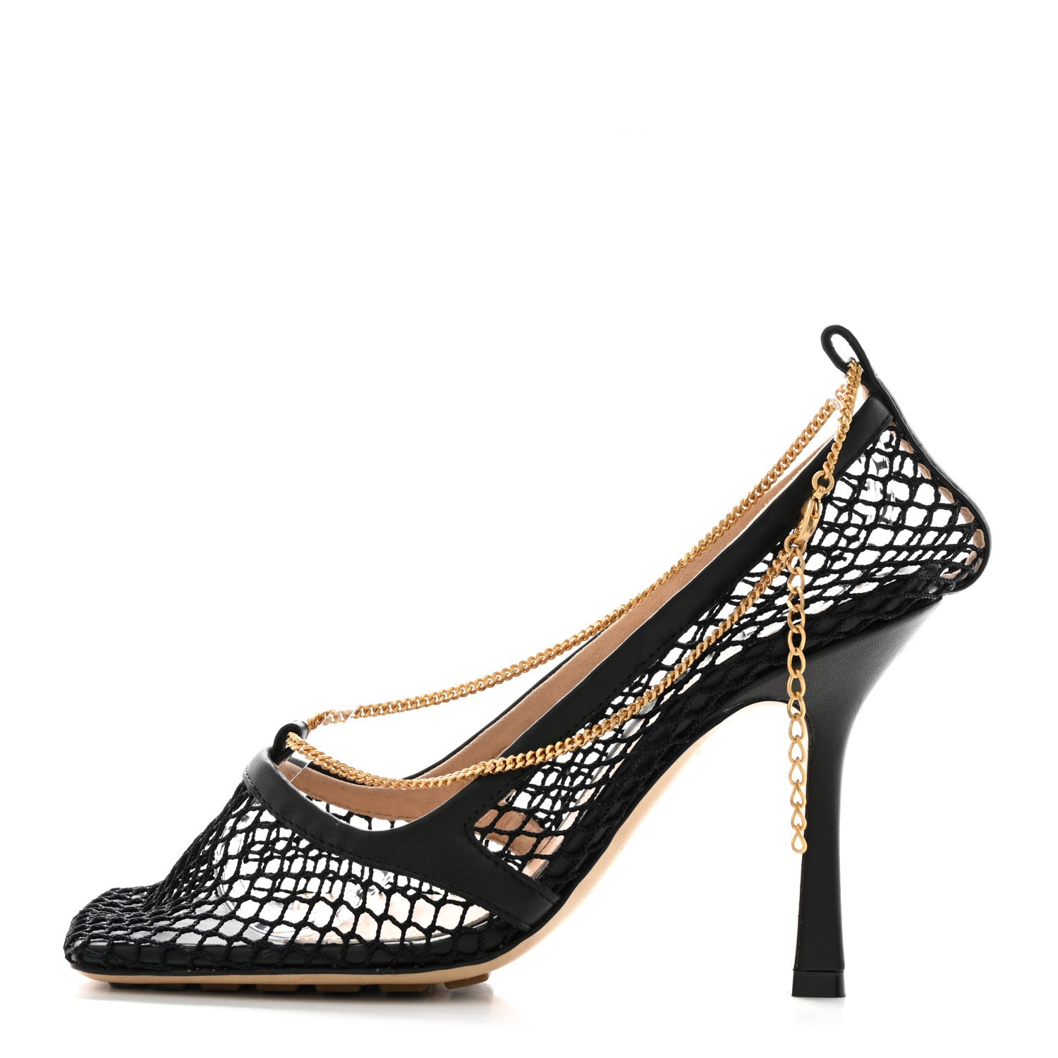 Bottega Veneta Mesh Calfskin Stretch Chain Strap 90mm Pumps 36.5 Black 1 of 8