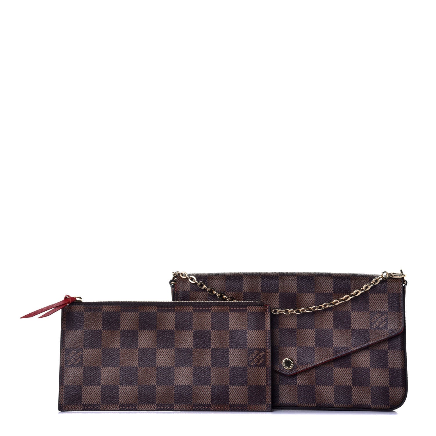Louis Vuitton Damier Ebene Pochette Felicie Chain Wallet 2 of 11