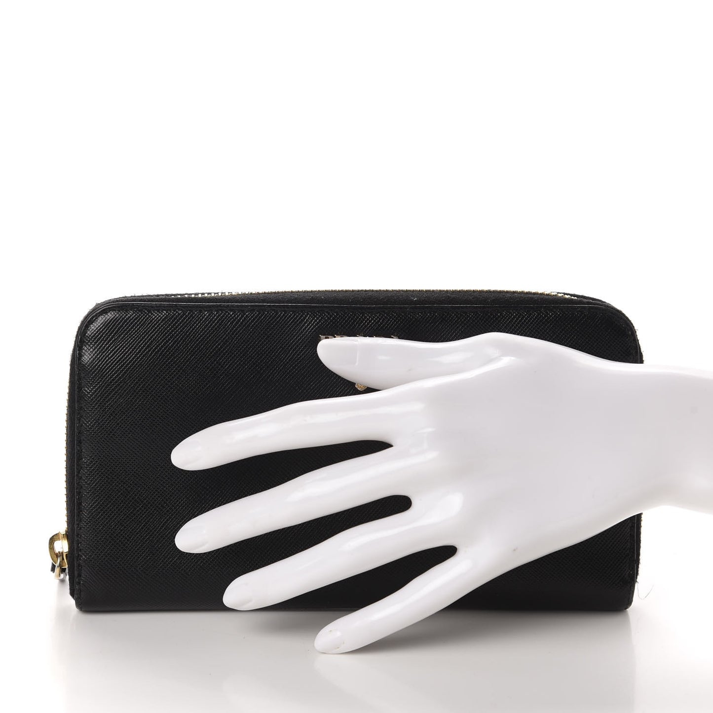 Saffiano Metal Zip Around Wallet Black