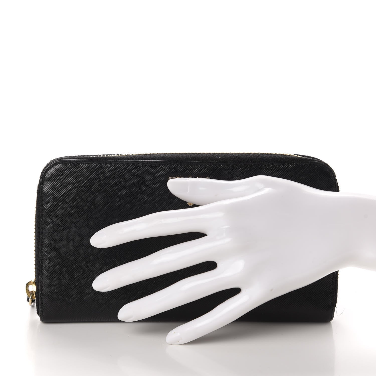 Prada Saffiano Metal Zip Around Wallet Black 2 of 13