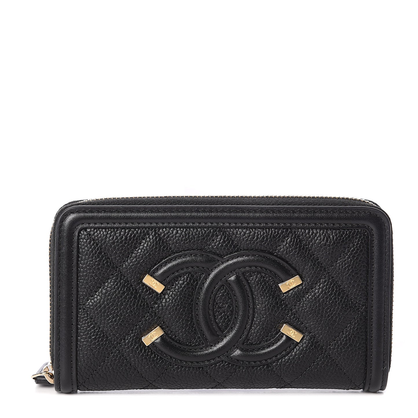 Caviar Quilted Medium Filigree Zip Around Wallet Black