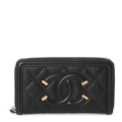 Chanel Caviar Quilted Medium Filigree Zip Around Wallet Black 1 of 7