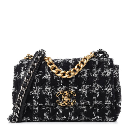 Chanel Tweed Quilted Medium Chanel 19 Flap Black Silver Ecru 1 of 12