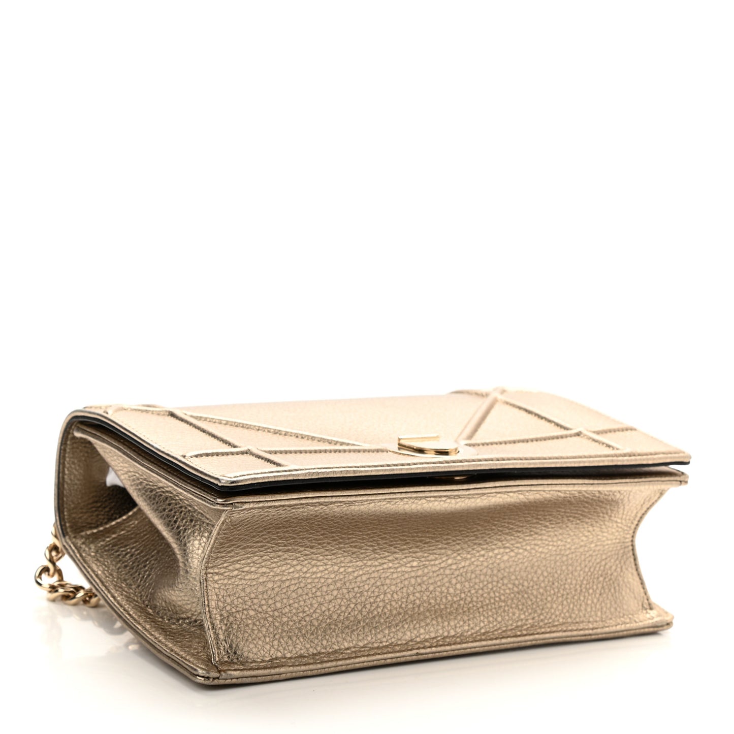 Metallic Grained Calfskin Medium Diorama Flap Bag Pale Gold