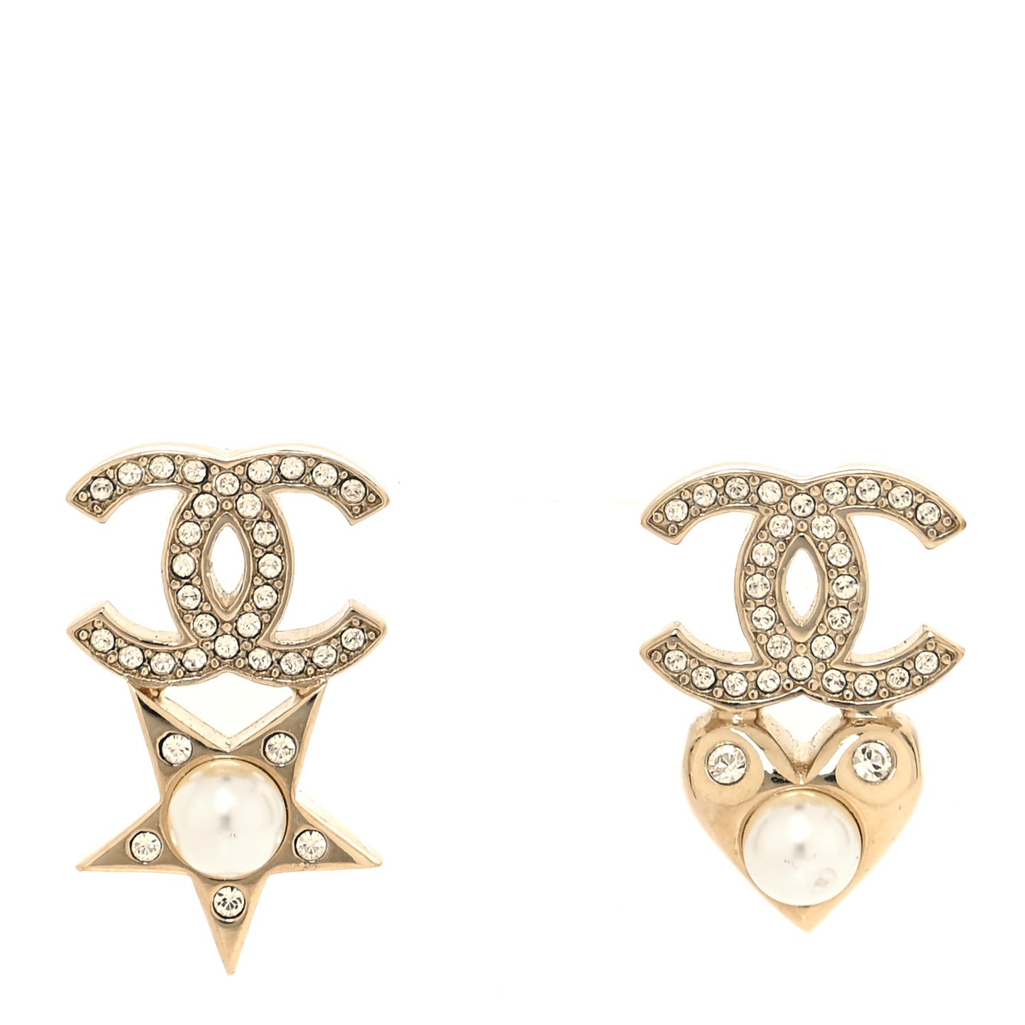Crystal Pearl Charming Winter CC Star Heart Earrings Gold