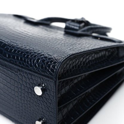 Saint Laurent Calfskin Crocodile Embossed Baby Sac De Jour Navy 9 of 11