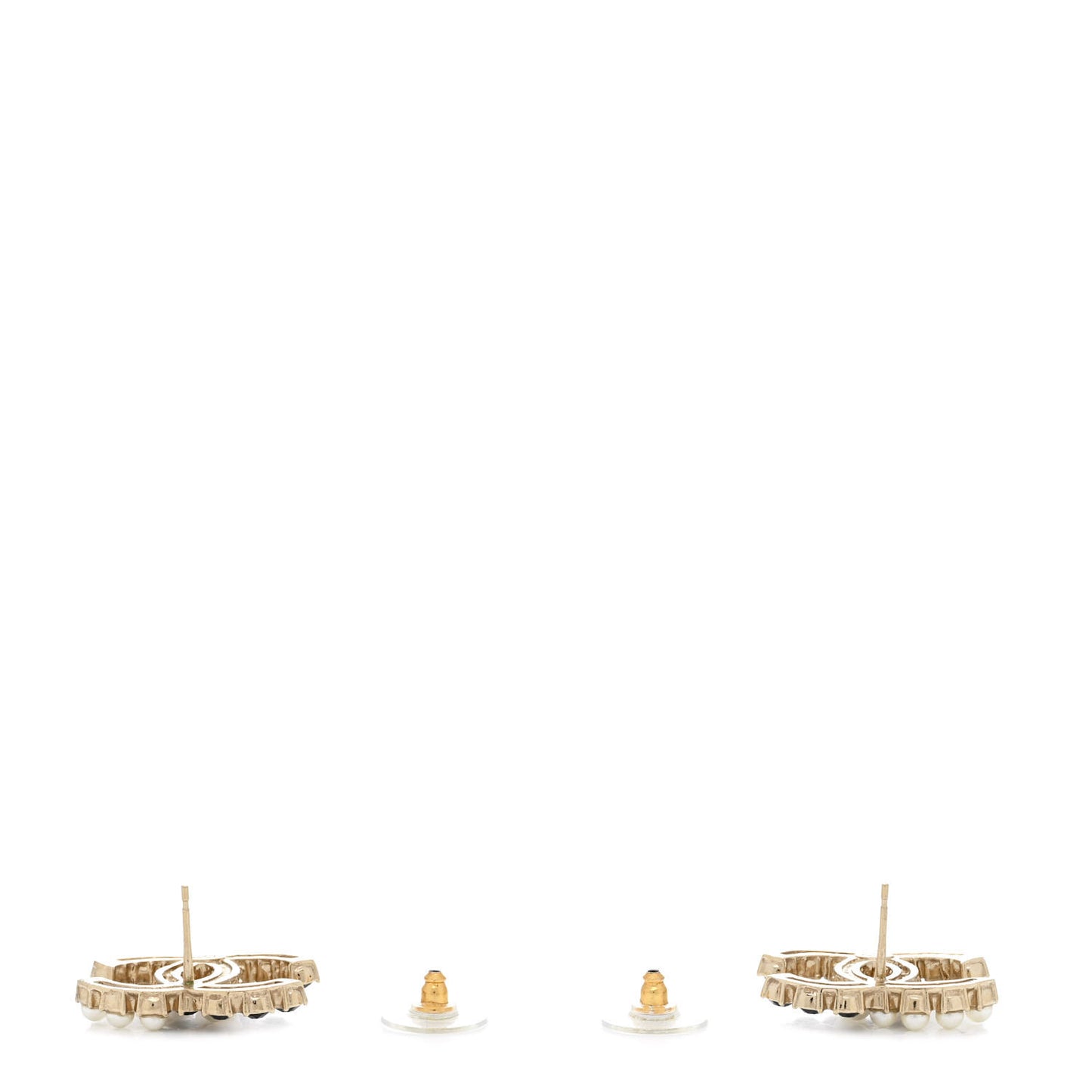 Crystal Pearl CC Dazzling Domino Earrings Gold Black