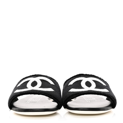 Chanel Jersey Knit CC Mules 37.5 Black 2 of 9