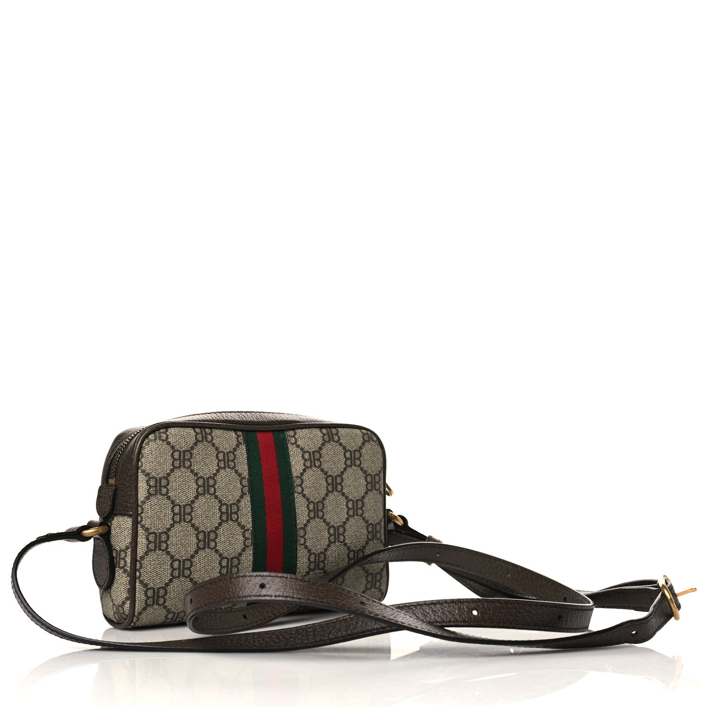 X BALENCIAGA BB Supreme Monogram Web Mini Ophidia Shoulder Bag Beige New Acero