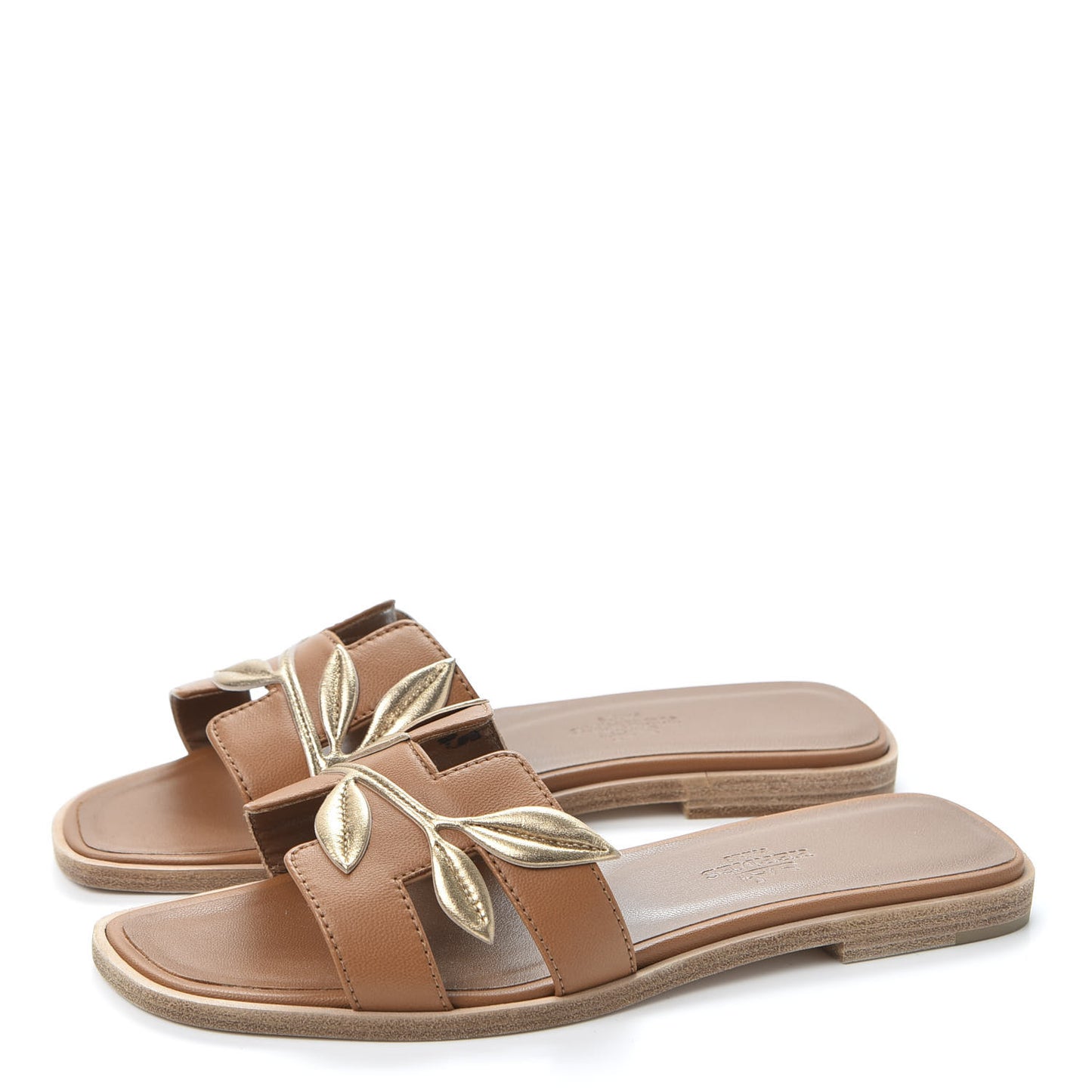 Metallic Lambskin Nappa Laurel Oran Sandals 35 Naturel Champagne