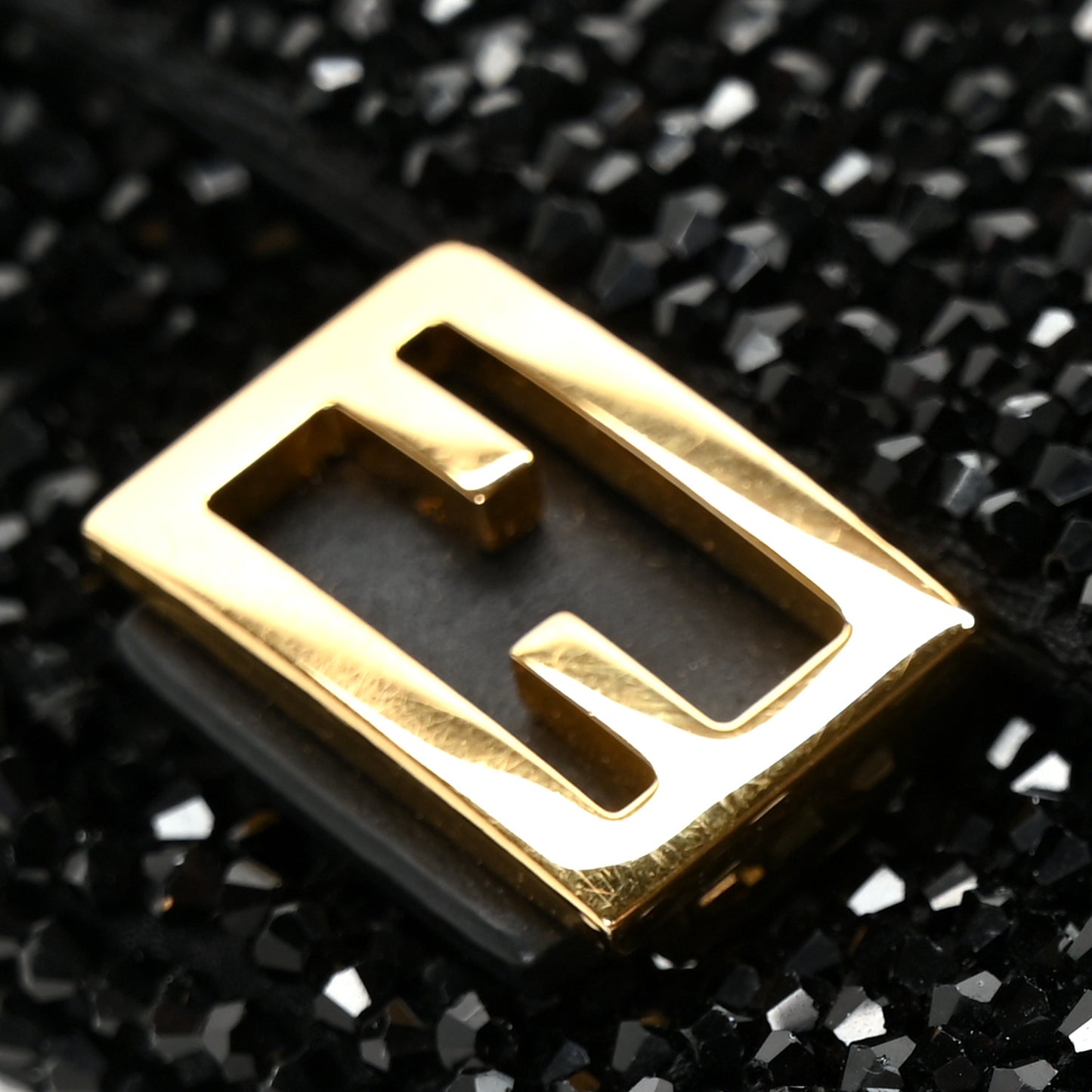 Crystal Vitello King Beaded Nano Baguette Charm Black
