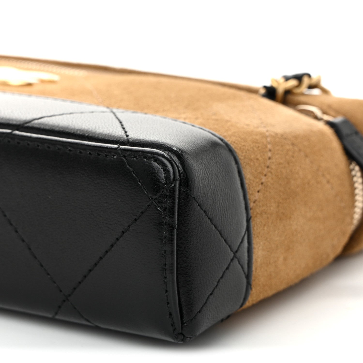 Chanel Suede Calfskin Shiny Lambskin Quilted Top Handle Slim Vanity Case With Chain Beige Black 10 of 10