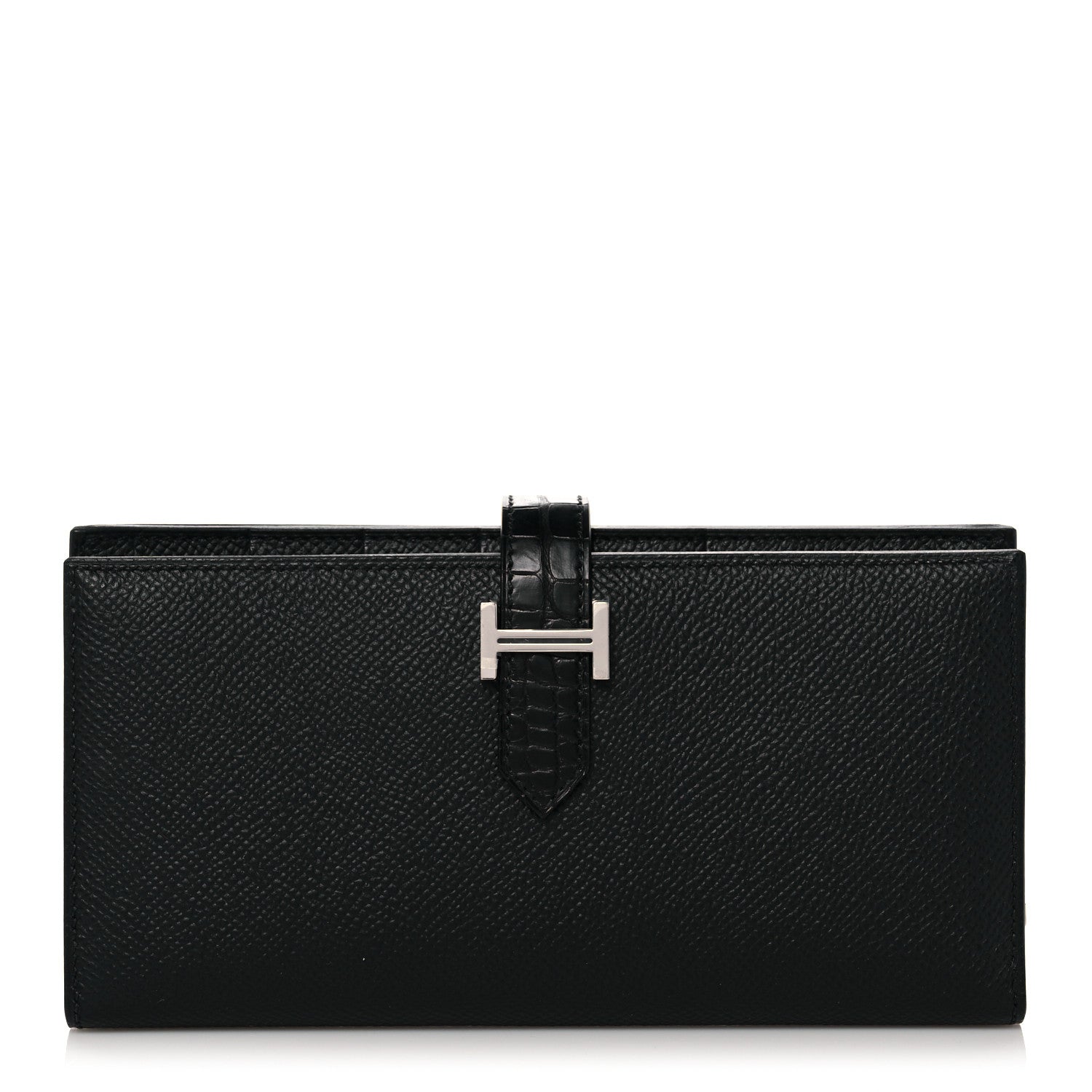 Hermes Epsom Matte Alligator Bearn Touch Gusset Wallet Black 1 of 8