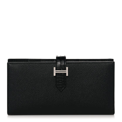 Hermes Epsom Matte Alligator Bearn Touch Gusset Wallet Black 1 of 8