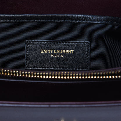 Saint Laurent Calfskin Crocodile Embossed Medium Moujik Top Handle Bag Amarena 6 of 14
