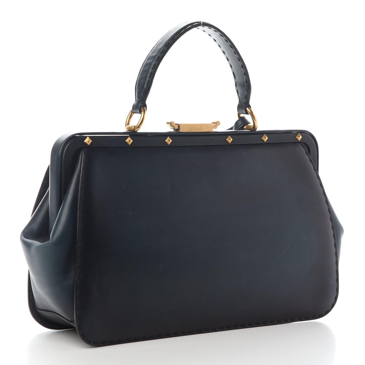 Calfskin Large Lady Stirrup Top Handle Dark Blue